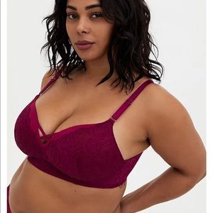 Torrid berry pink lace 360 back smoothing push-up wire-free bra, EUC, 40DD